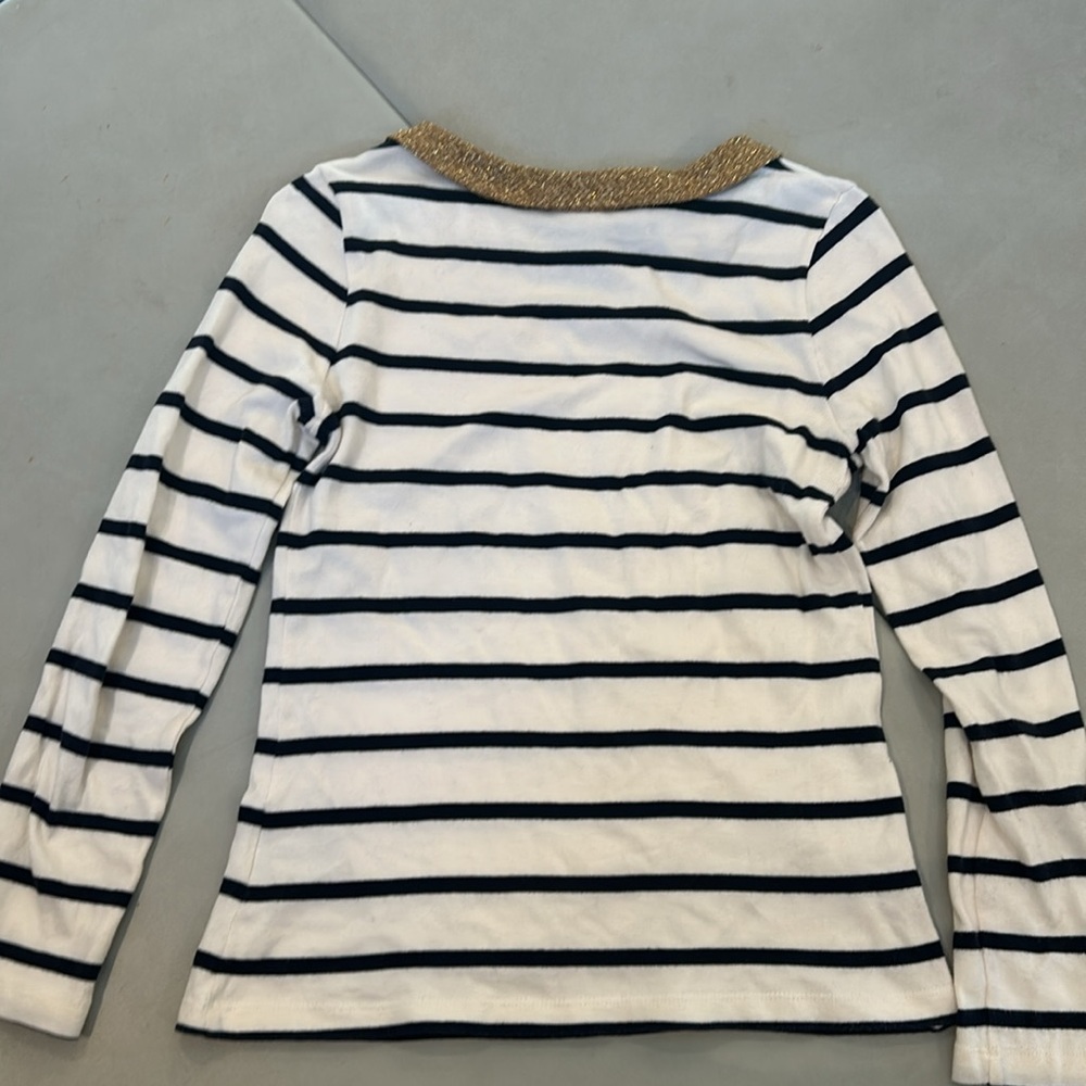 BODEN lightweight striped Navy White top with gold collar - Picture 6 of 6
